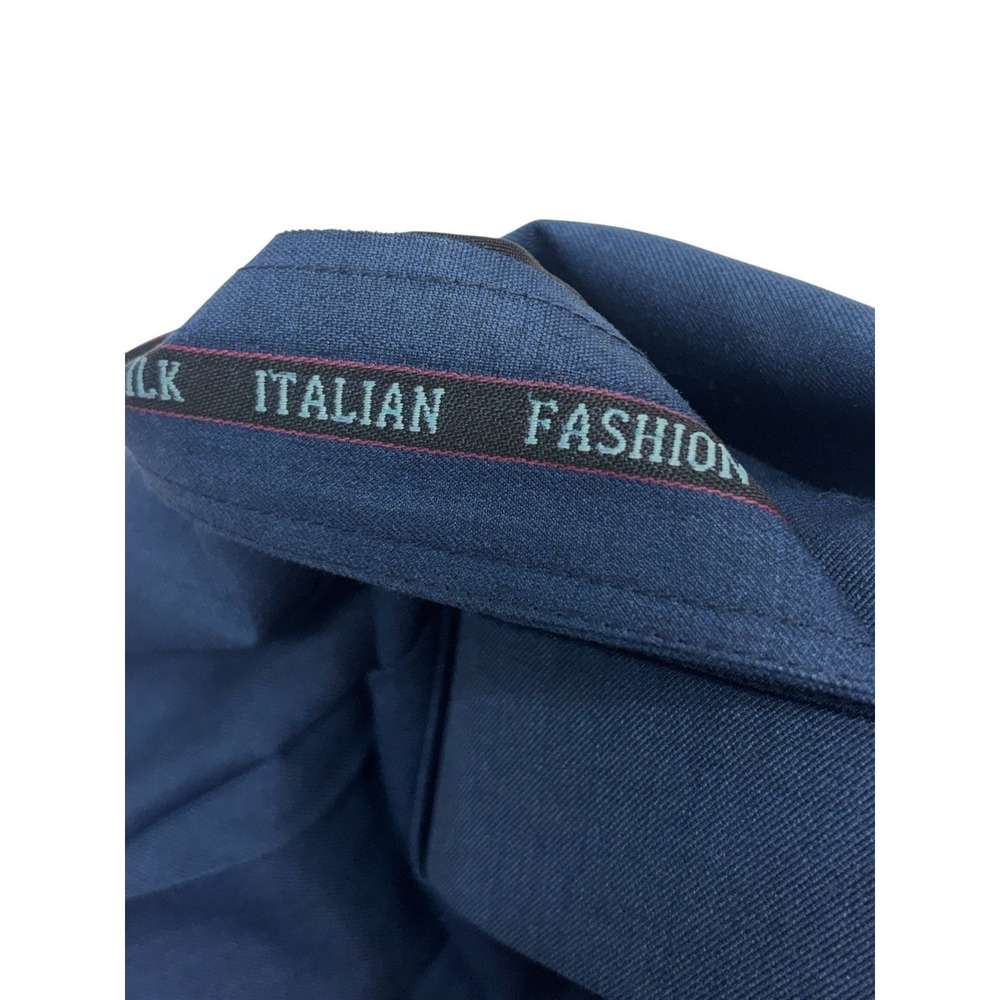 NEW vtg Bespoke Tailored 32x30 Blue Sharkskin Silk Pants Trousers Wide Leg Pleat - Picture 8 of 10